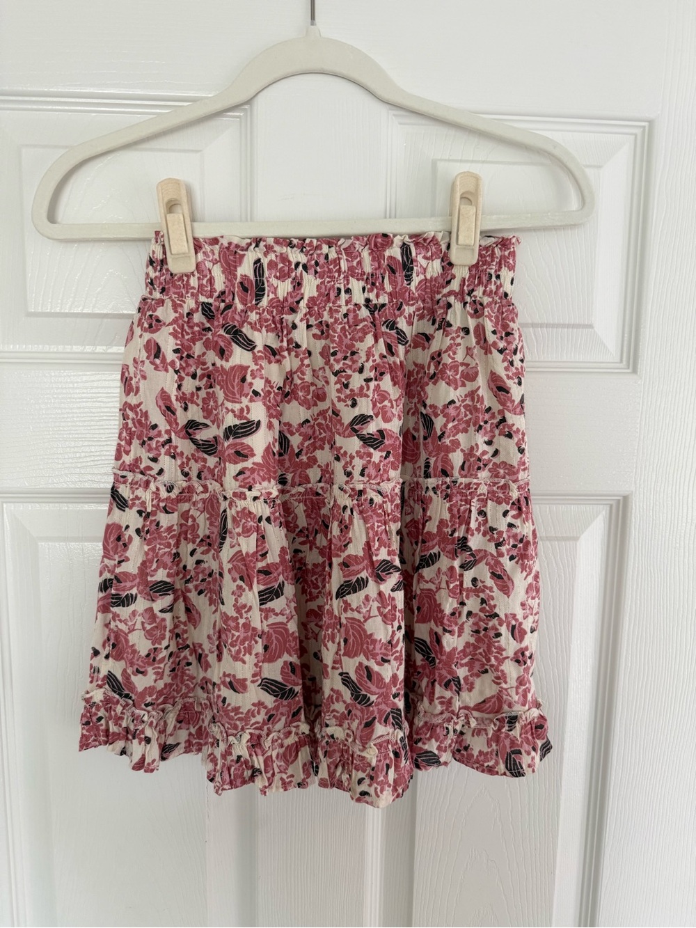 bishop + young Pink and Black Floral Smocked Skirt